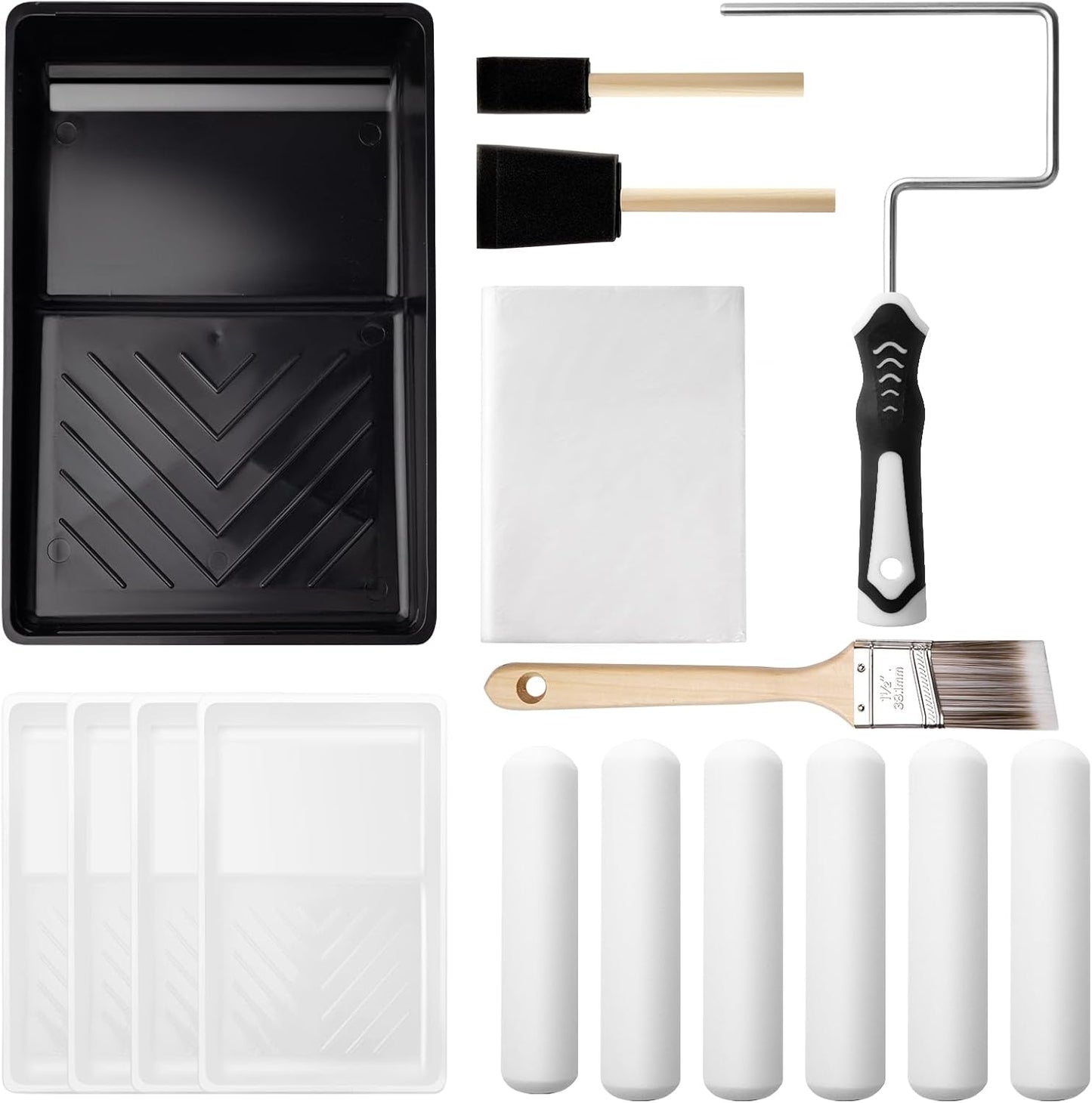 Mister Rui Paint Roller Kit, 9 Pack 6 Inch High Density Foam Paint Roller, Paint Tray with Liner, Mini Paint Rollers for Painting Walls, Small Paint Roller Tray Set