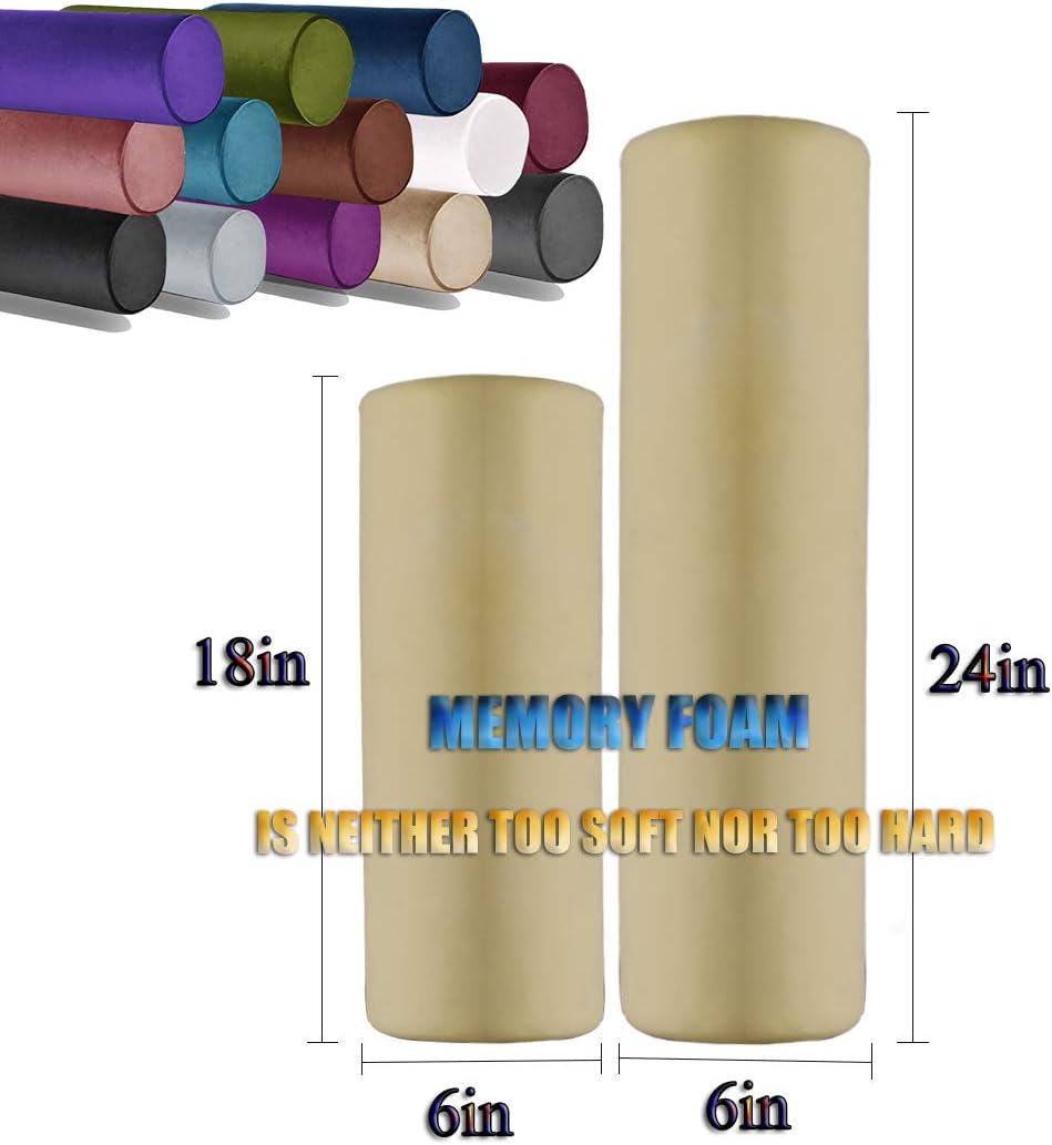 Tinbolunce Memory Foam Roll Pillow for Knee/Leg/Neck - Full Moon Bolster/Round Cylinder Pillow for Sleeping on Side or Back - Removable Cooling Cover Length 18" x 6" Diameter (Gray Pink)