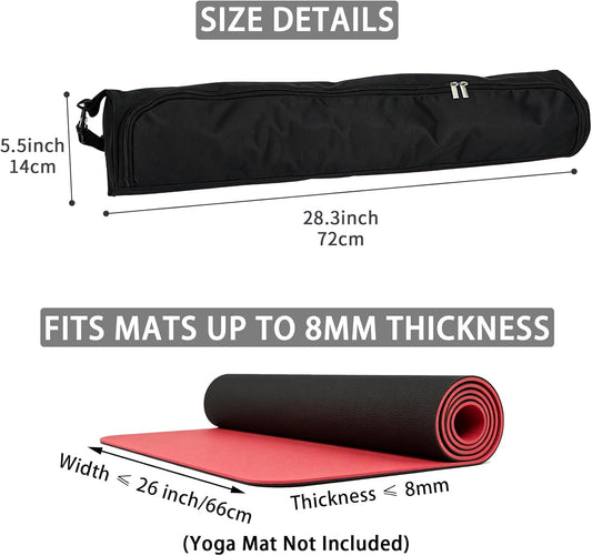 Yoga Mat Bag, Full Zip Exercise Yoga Mat Carrier Bag with Adjustable Strap, Waterproof Yoga Mat Carry Bag Strap for Most Yoga Mats to Gym Class Beach Park Travel for Women & Men (Black)