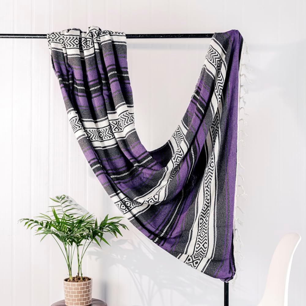 Airooglee 69" L x 51" W Large Mexican Blanket - Perfect as Yoga Outdoor Beach Serape Picnic Camping Woven Blanket, Boho Home Décor - Red