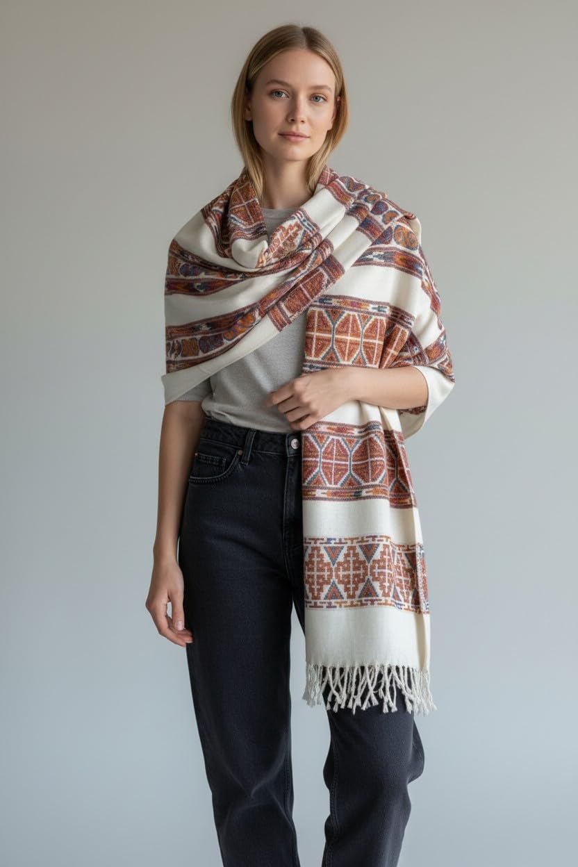 Handloom Wool Meditation Shawl, Oversized Wrap Throw, Gift for Men and Women