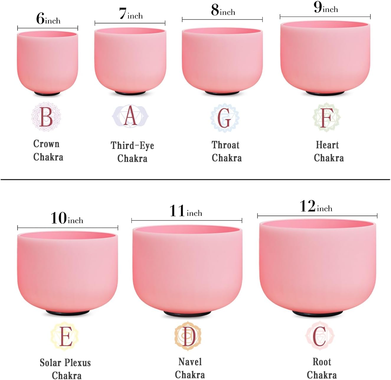 CVNC 432HZ 6-12 Inch Set of 7 PCS Aria Gradient Design Frosted Quartz Crystal Singing Bowls with 2 PCS Carry Case Bag for Sound Healing and Therapy Meditation