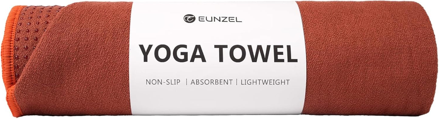 Eunzel Hot Yoga Towel - Microfiber Non Slip Yoga Mat Towel with Grip Dot Sweat Absorbent Towel for Hot Yoga, Pilates and Fitness 72" x 24", Dark Cyan/Orange