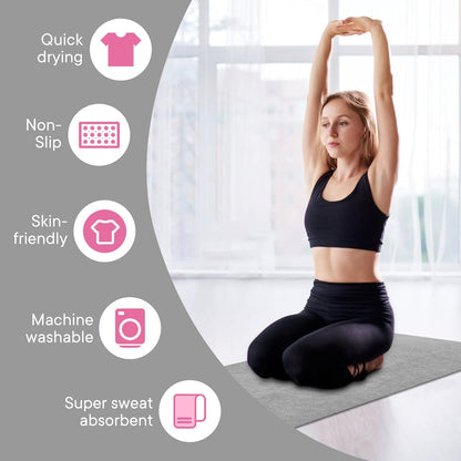 Hot Yoga Towel with Grip Dot, Non Slip Sweat Absorbent Microfiber Yoga Mat Towels for Hot Yoga, Pilates, Fitness and Workout 72inch x 24inch