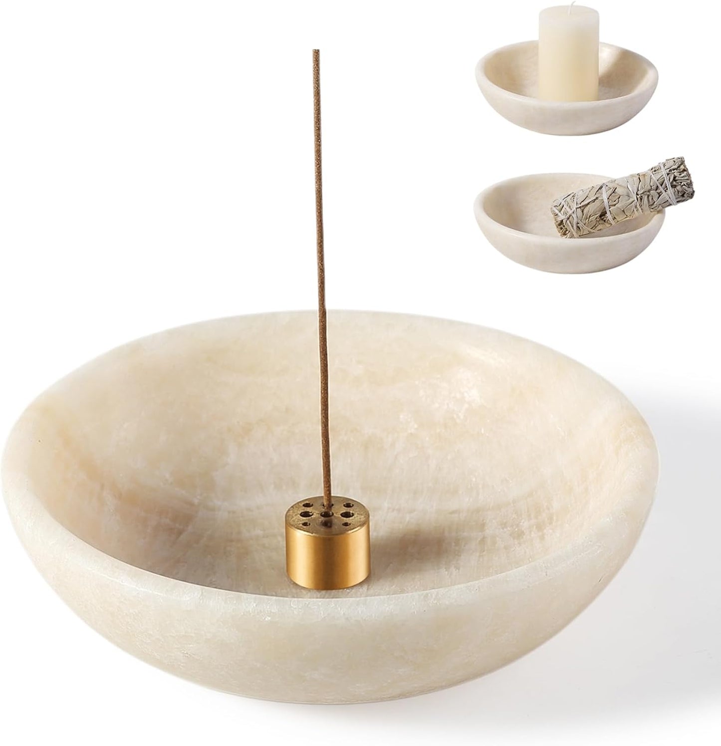 Koville Natural Marble Incense Holder, Incense Holder for Sticks with 9 Holes, Handmade Incense Burner Ash Catcher for Meditation Yoga SPA, Balsam Fir/Palo Santo/Sage/Cone (RoyalBeige)