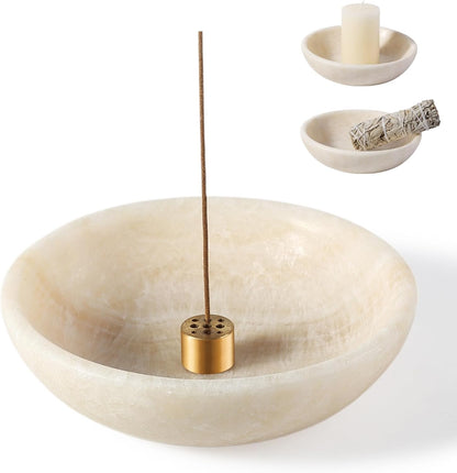 Koville Natural Marble Incense Holder, Incense Holder for Sticks with 9 Holes, Handmade Incense Burner Ash Catcher for Meditation Yoga SPA, Balsam Fir/Palo Santo/Sage/Cone (RoyalBeige)