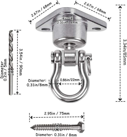 9M Stainless Steel Hanger with Smooth Swing Bearings, Heavy Duty 180°+360° Swivel Swing Hook, 1500 lb Capacity Playground Yoga Hammock Chair Rope, sandbag Porch Swing Bag Sleeve