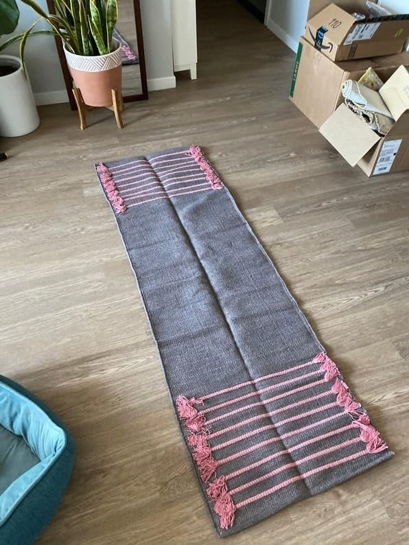 Indian Handmade100 % Organic Anti Skid Multi Colour Cotton Yoga Mat - Eco-Friendly Hand-Woven Rug - Non-Slip & Thick (24”x72”x5mm) for Hot yoga & Everyday Fitness at Home - Comfortable & Foldable Extra-Long Mat
