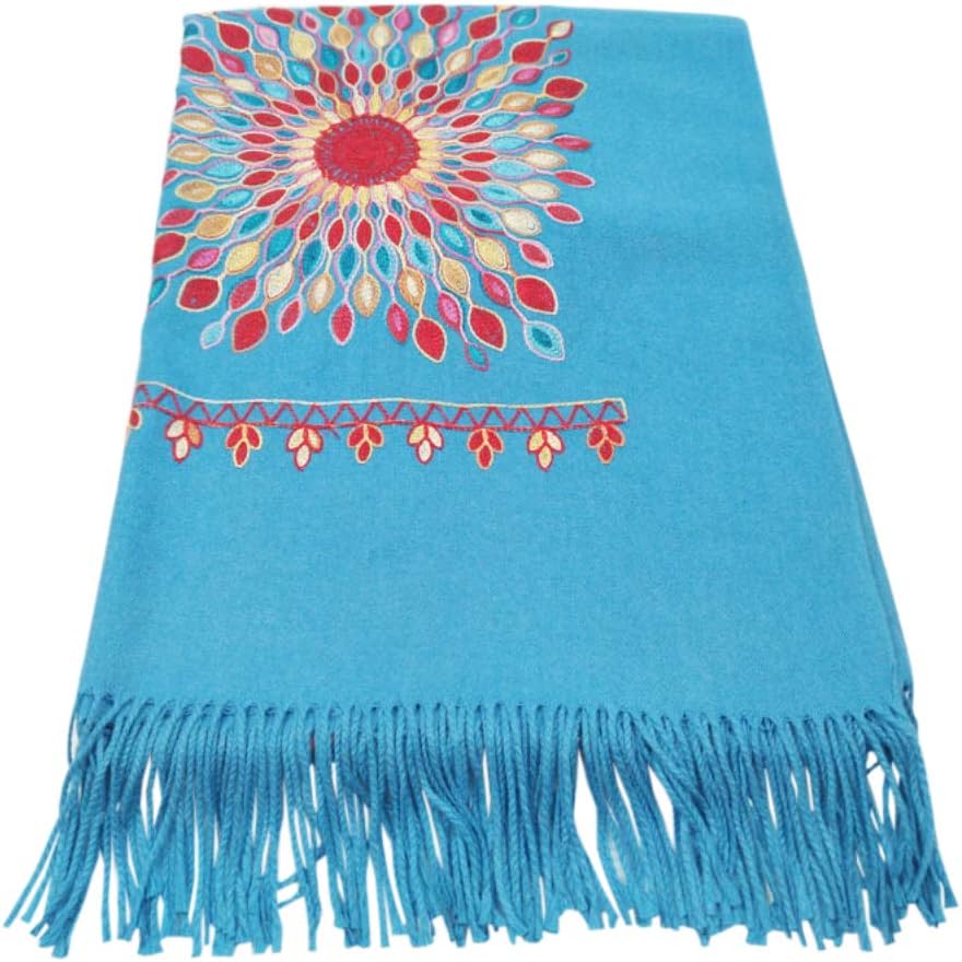 Urban CoCo Women's Embroidered Oversize Tassel Shawl Scarf Wraps for Women