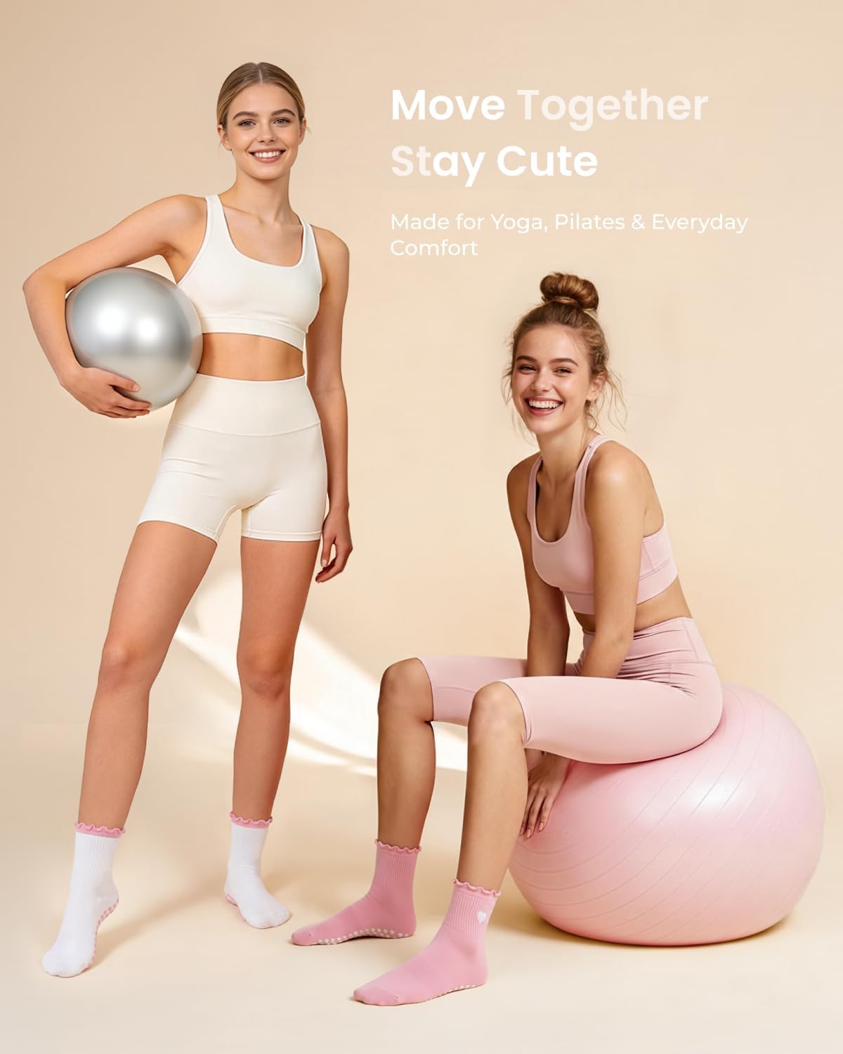 ALLIVE Pilates Socks with Grips for Women, Breathable Soft Non Slip Cute Yoga Socks for Studio or Home, Gift-Ready Set