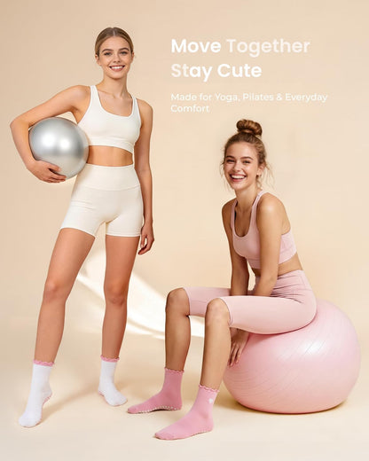 ALLIVE Pilates Socks with Grips for Women, Breathable Soft Non Slip Cute Yoga Socks for Studio or Home, Gift-Ready Set