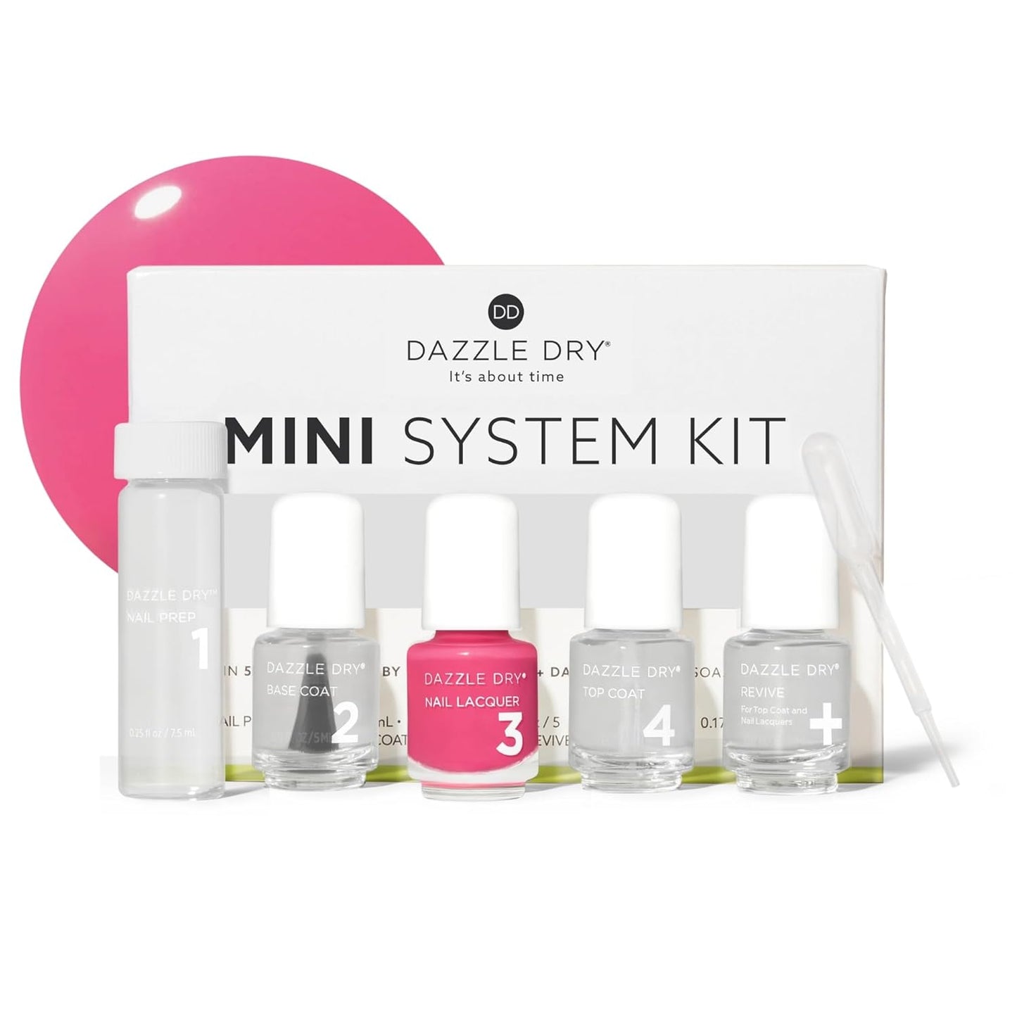 Dazzle Dry Mini Kit 4 Step System - Yoga Mama - A light chalky bubblegum pink. Full coverage cream. (5 Piece Kit / 5 Manicures)