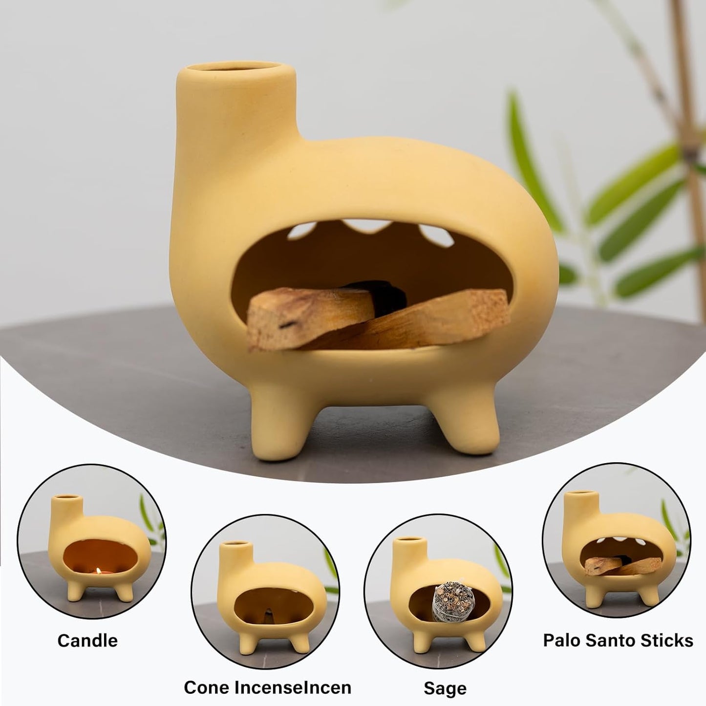 MOUGIGI Terracotta Palo Santo Holder - Modern Chiminea Incense Burner for Yoga, Meditation, and Energy Cleansing - Wood Sticks Dish, Sage Ash Catcher, Smudge Bowl, Cone Burner - Unique Meditation Gift