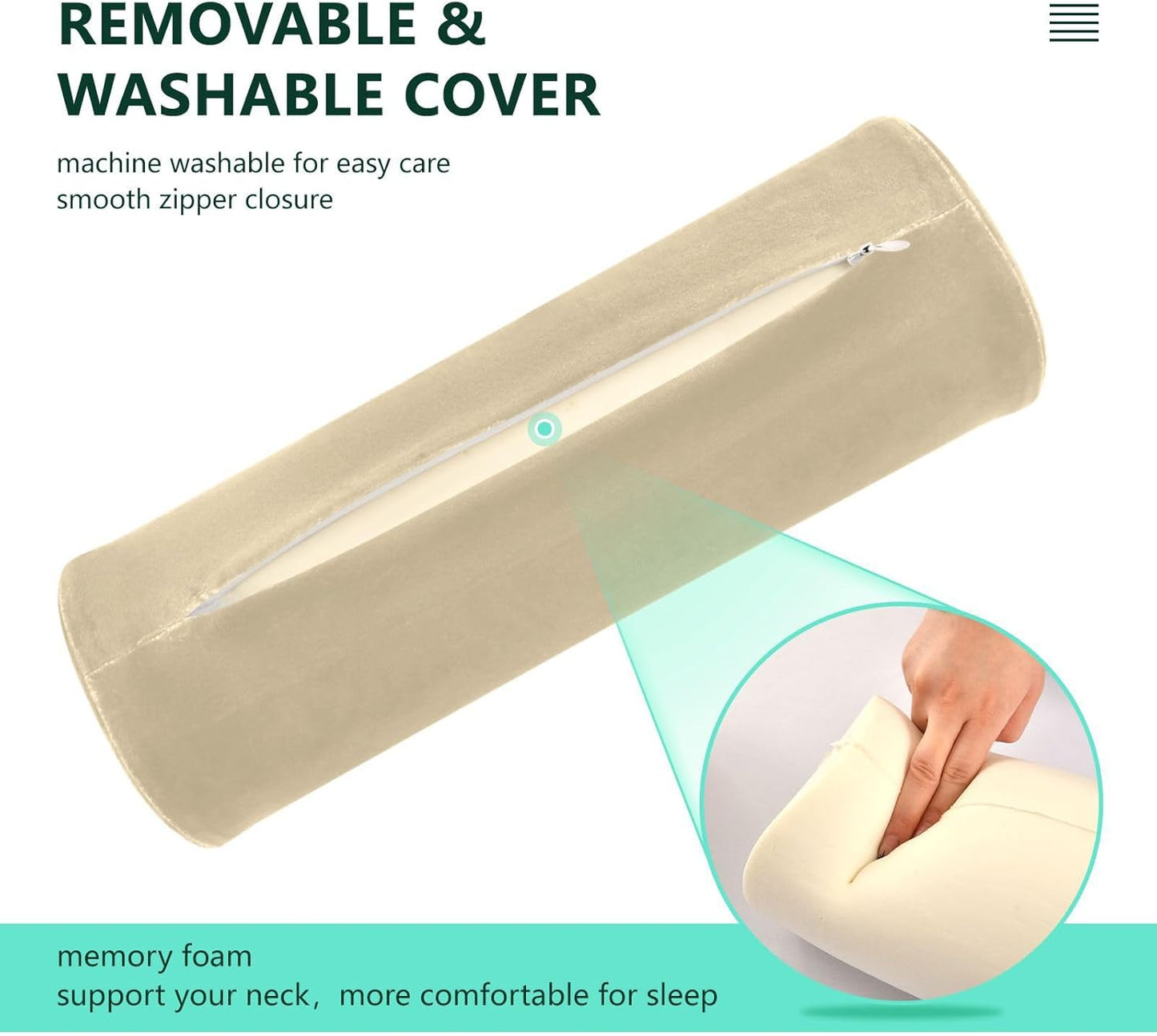 Yuiboo Bolster Pillow Yoga Beige Firm Neck Roll Pillow 5.5" x 17" Small Round Pillows Decorative Throw Pillows Cylinder Body Pillow Cover Back Support Pillow