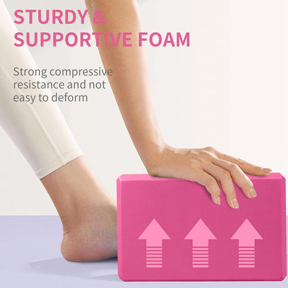 Yoga Block 2 Pack 9"x6"x3", Sturdy Yoga Foam Blocks, High Density & Non Slip Surface for Pilates & Stretching, Fitness Accessories for Stability & Balance