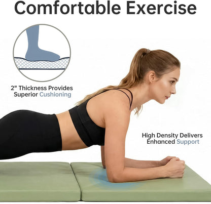 Foldable Yoga Mat, 2 Inches Extra Thick Non-Slip Design Fitness Mats,Better cushioning and shock-absorbing Multi-Purpose Exercise Pilates Mat for Home Studio-72 x 24 x 2"