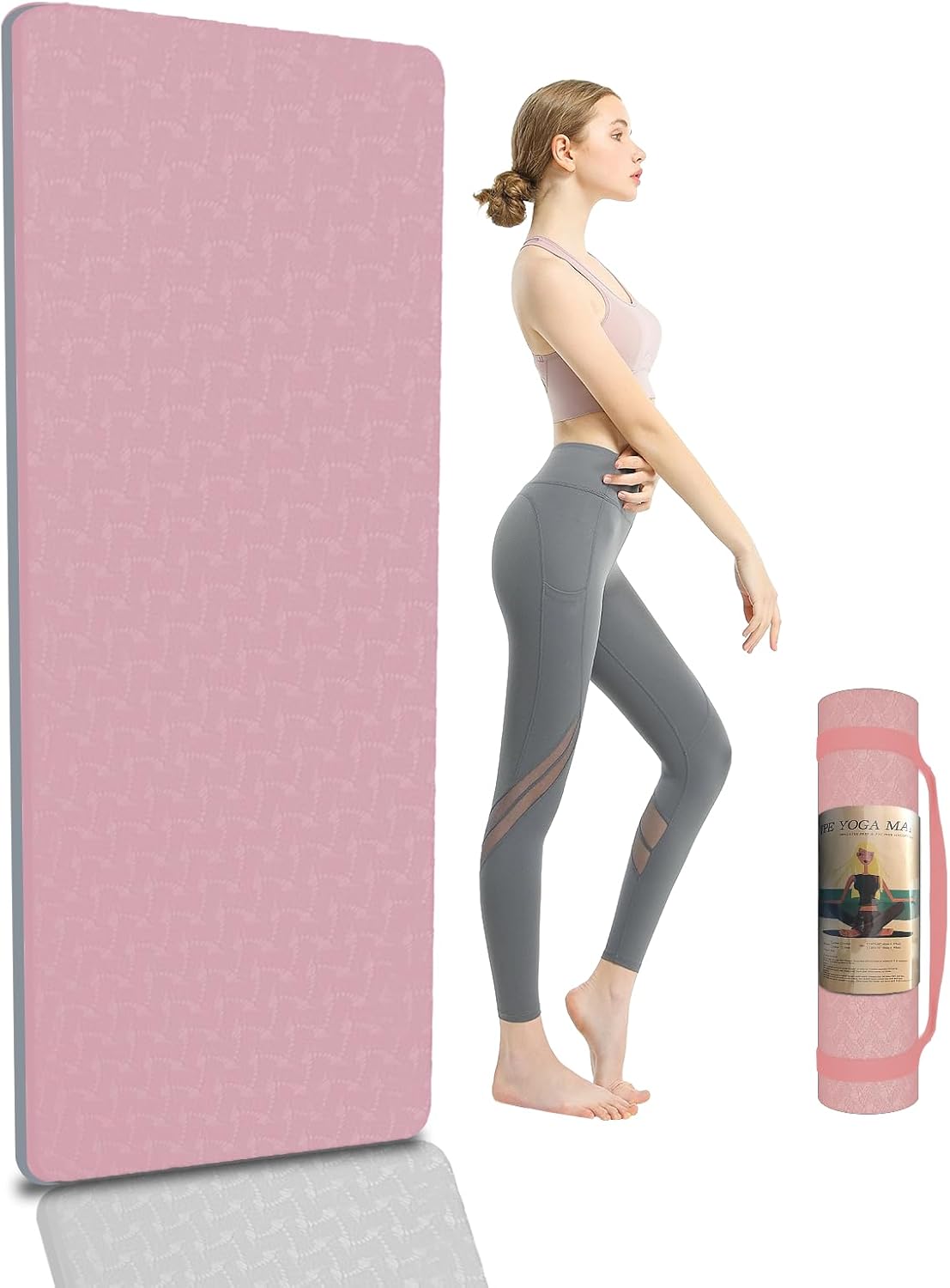 Yoga Mat 1/3" (8mm) Thick Non-Slip, Women Men Fitness & Exercise Mat, 72"Lx24"W Eco-Friendly TPE Workout Mat with Carrying Strap for Yoga, Pilates, Home Gym, Floor Exercises