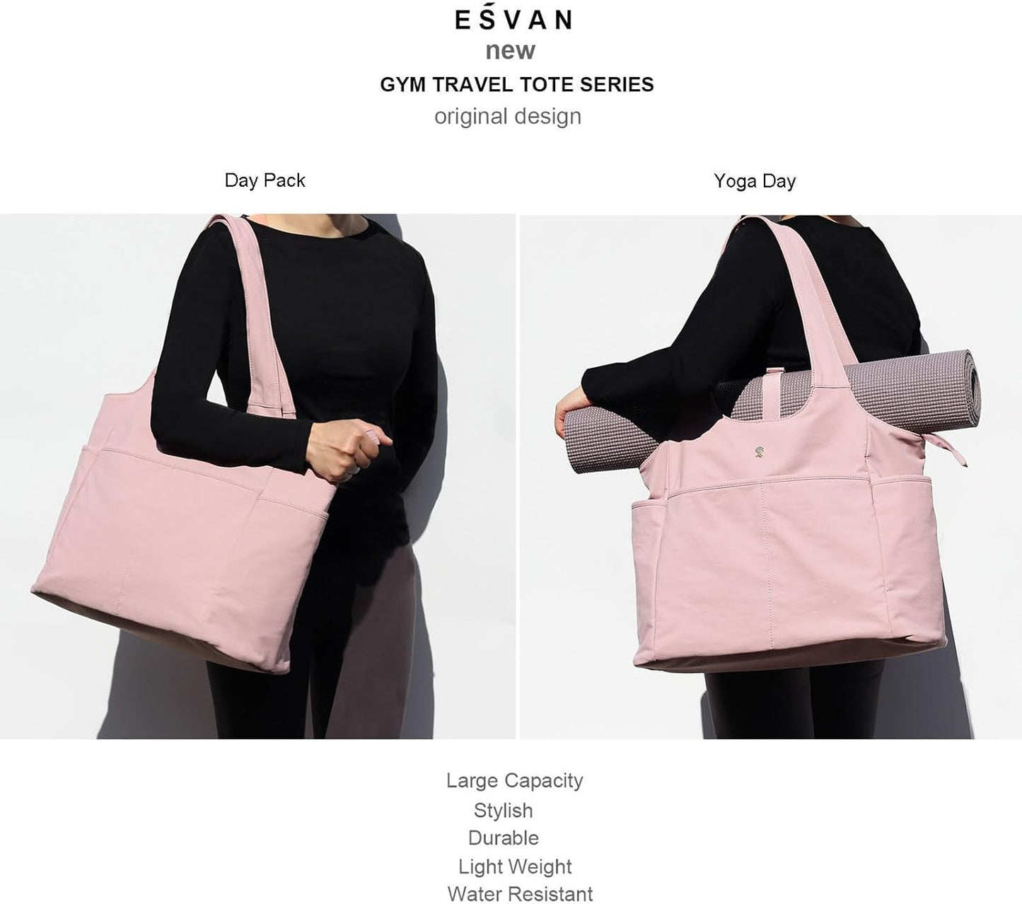 ESVAN Yoga Tote Bag Mat bag Women Shoulder Bags Carryall Tote for Travel Office Workout Gym Nurse Beach