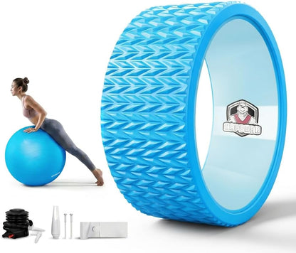 HAPBEAR Back Roller - Yoga Wheel Set with 26'' Exercise Ball – 12'' PP Inner Core Spine Alignment Tool for Back Pain Relief, Core Strength & Full-Body Workout, for Home Gym & Therapy – Pump Included
