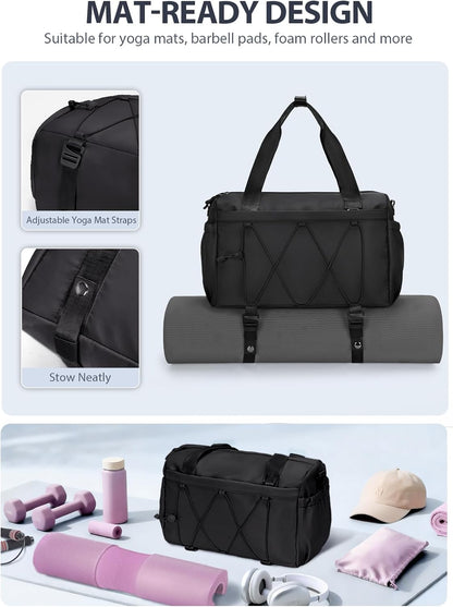 Small Gym Bag for Women with Yoga Mat Holder and Wet Compartment, Mini Gym Duffle Bag Yoga Bag with Water Bottle Pocket for Workout Travel, Green