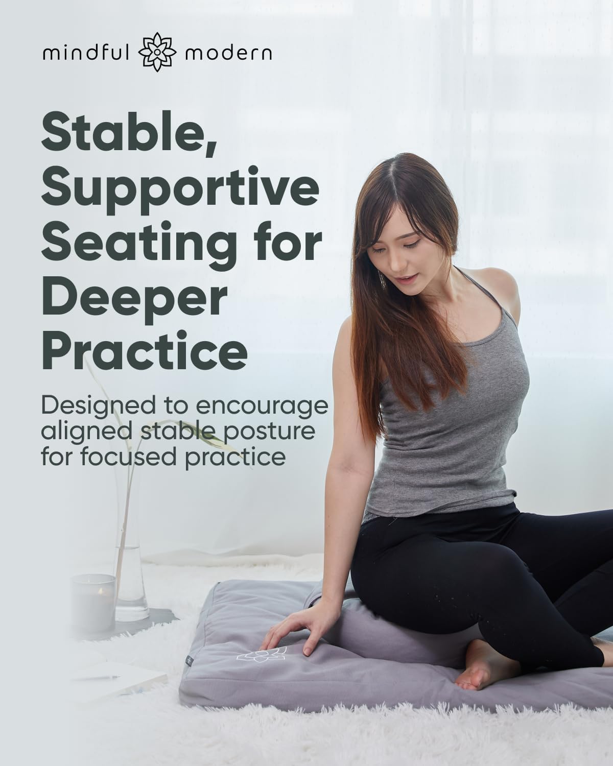 Mindful & Modern Zabuton Meditation Mat - Cotton Filled Yoga and Meditation Pad - Zabuton Meditation Cushion for Kneeling and Sitting Support - Large Rectangular Sitting Floor Pillow for Bench or Zafu