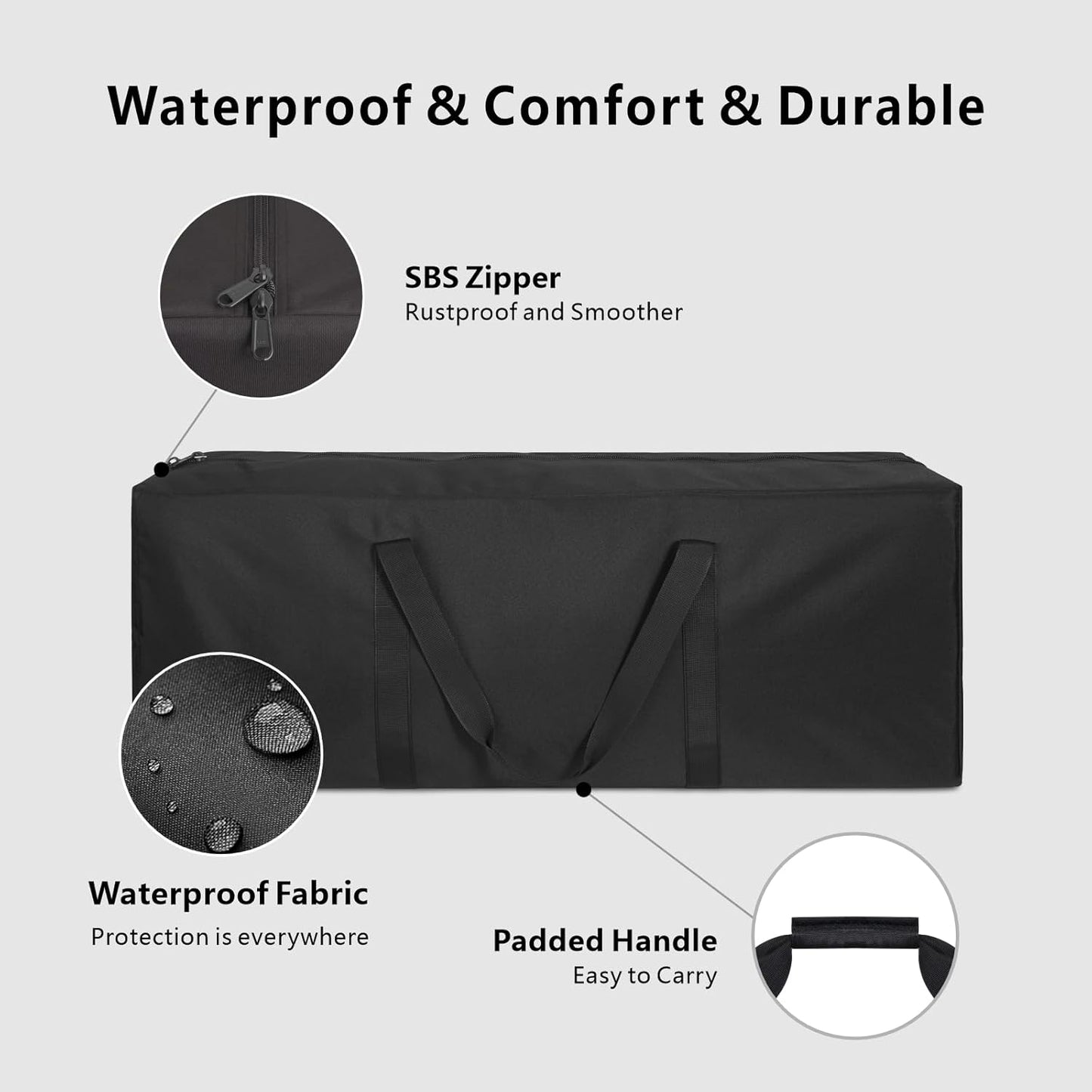 TOPDesign 1-Pack 46 Inch Extra Large Zippered Duffel Bag for Travel Camping Sports Equipment Storage, Waterproof Foldable Luggage Bag with Padded Handles (Black)