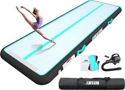 AWSUM Inflatable Gymnastics Mat 10ft/13ft/16ft/20ft/23ft Training mat 4/8 inches Thick tumbling mat with Electric Pump for Home/Gym/Outdoor