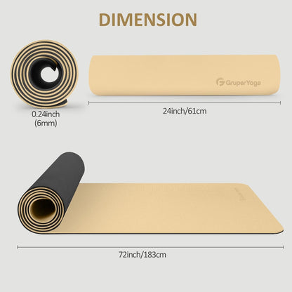 Gruper Yoga Mat Non Slip, 72"L x 24"W x 0.24"/0.32"TH, Anti-Tear Exercise Mat with Carrying Strap and Bag, Pro TPE Yoga Mats for Women, Workout Mats for Home, Pilates and Floor Exercises