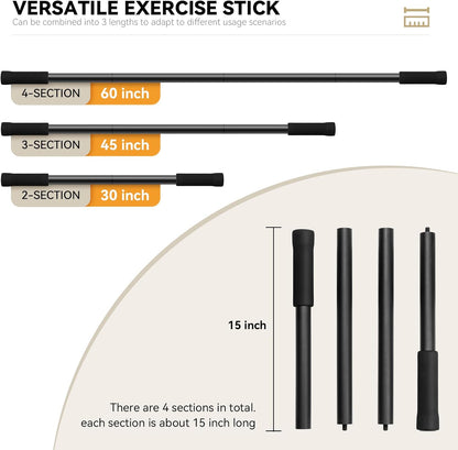 Krightlink Yoga Stick 5ft Adjustable Stretching Stick, Versatile Exercise Stick Non-Slip Ends and Sponge Handles for Fitness, Flexibility and Balance, Posture Correction - Black