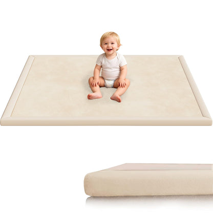 Baby Play Mat for Floor, 1.3'' Thick Memory Foam Tummy Time Mat - Super Soft Coral Velvet Nursery Rug with Non-Slip Backing, Crawling Rug for Toddlers/Infants, Yoga & Tatami Use, Oatmeal, 79''x 118''