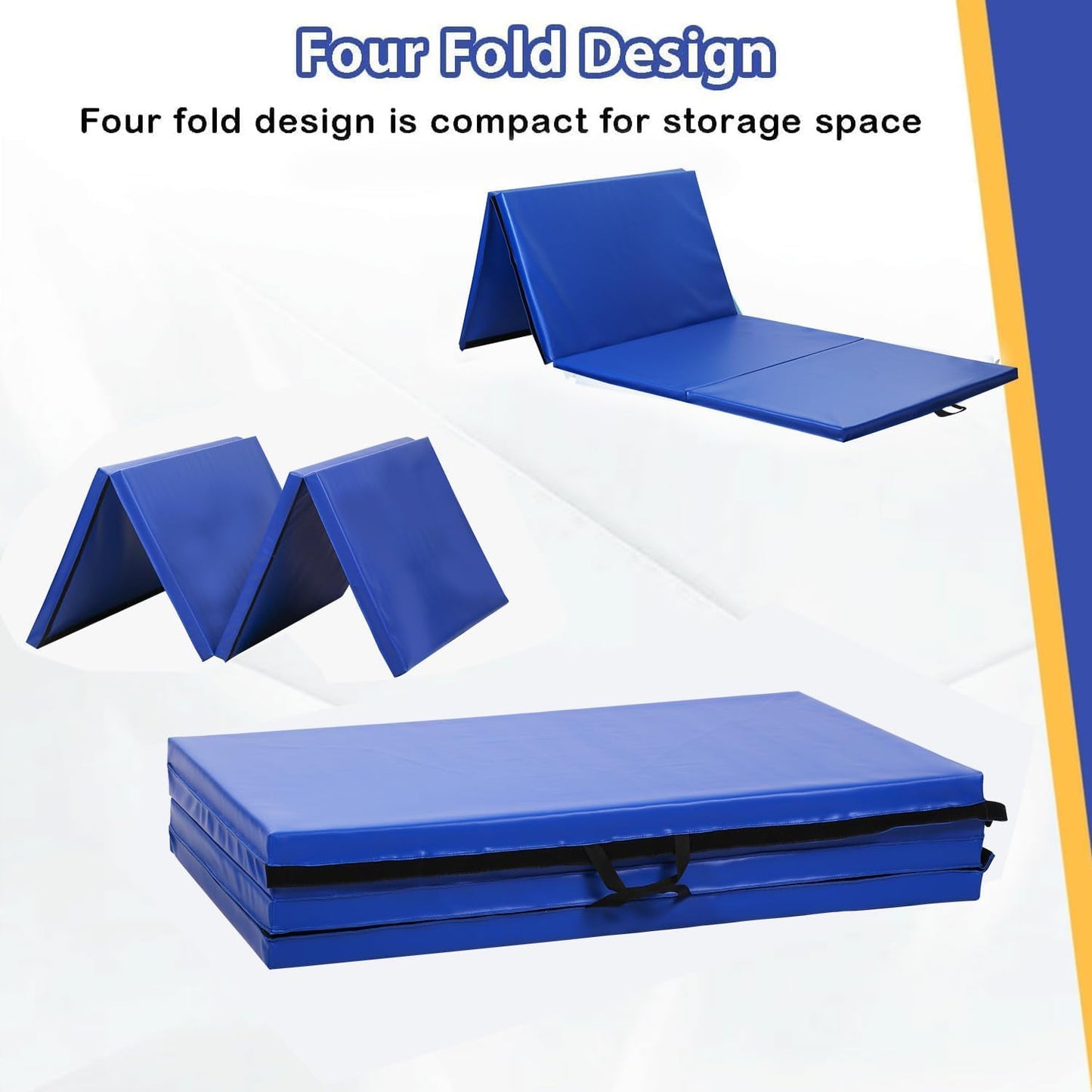 Gymnastics Tumbling Mat Portable Gymnastics Mat Foldable Tumbling Mat 2ft W 6ft L/4ft W 6ft L/4ft W 8ft L/4ft W 10ft Exercise Mat Yoga Mat with Carrying Handles for Yoga Gymnastics