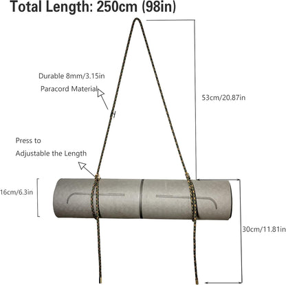 DAOSUN Yoga Mat Strap - 8MM Adjustable Paracord Carrier for Carrying Yoga Mats, Camping Pads & Blankets (Strap Only)