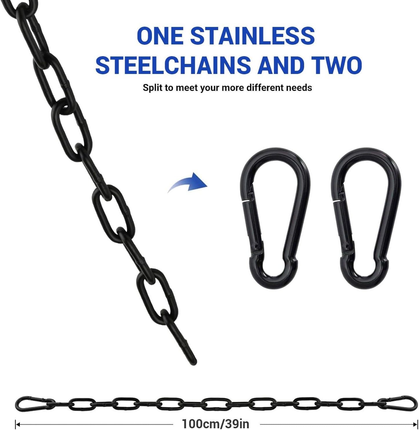 60cm Hanging Chair Chain with 2 Carabiners, 3/16" Capacity Hanging Kits, 330lbs Heavy Duty Hanging Chair Hardware for Lights Plants Hammock Swing Hanging Chair Punching Bags Sandbag Yoga Gym 60cm