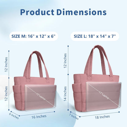TOPDesign Puffer Tote Bag for Women, Lightweight Puffy Handbag with Compartments, Quilted Shoulder Bag for Work, Travel, Gym - Colors B