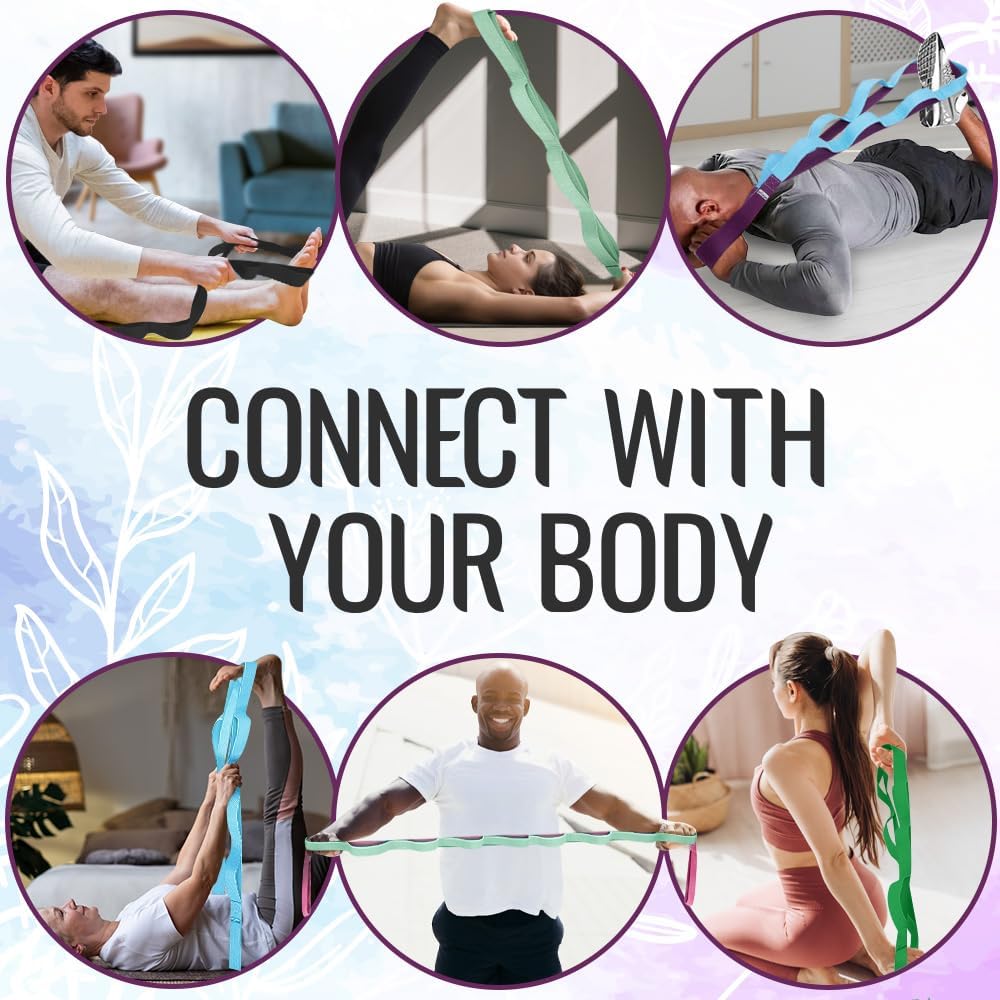 TECEUM Soft Cotton Stretching Strap for Sensitive Skin – Yoga Strap for Physical Therapy – 10 Loops Non-Elastic Stretch Band for Flexibility, Hamstring, Pilates & Rehab