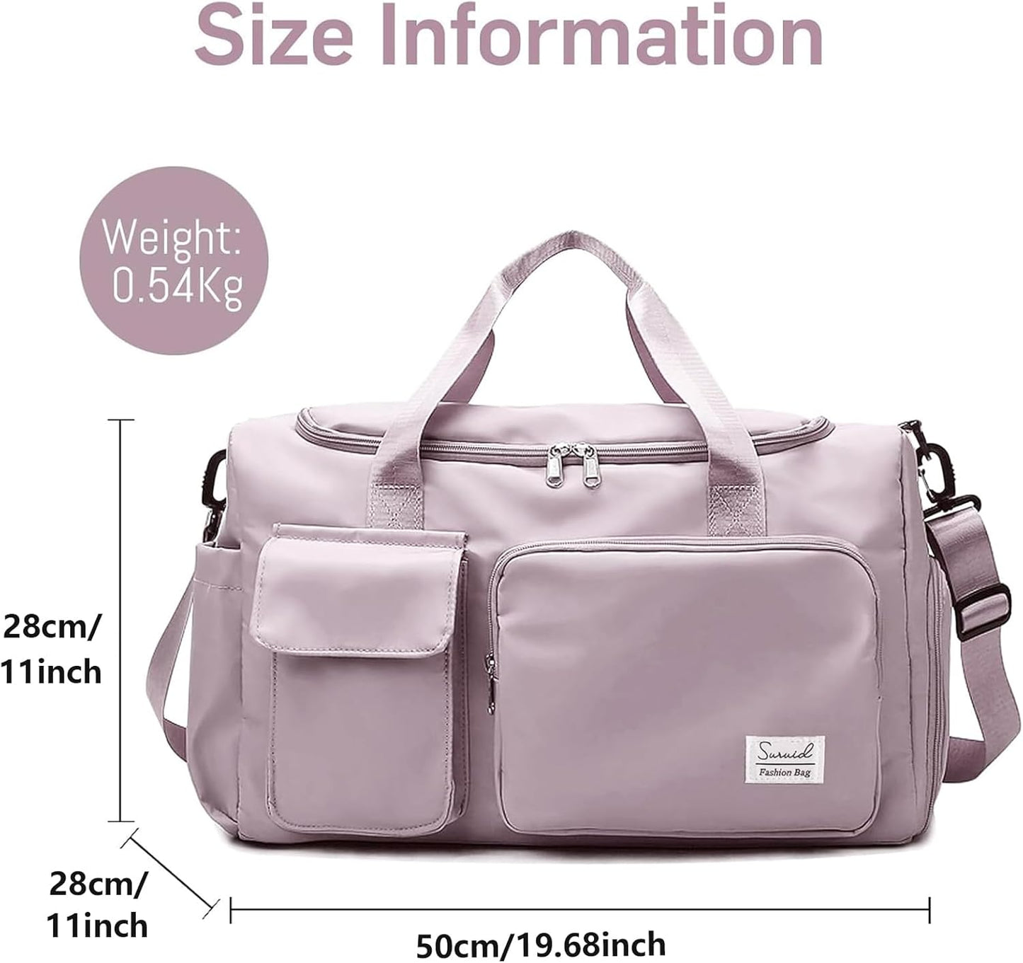 Suruid Travel Yoga Duffel Bag with Shoes Compartment Sports Gym Handbag with Dry Wet Separated Pocket for Training Men and Women, Overnight /Weekender Bag - Pink