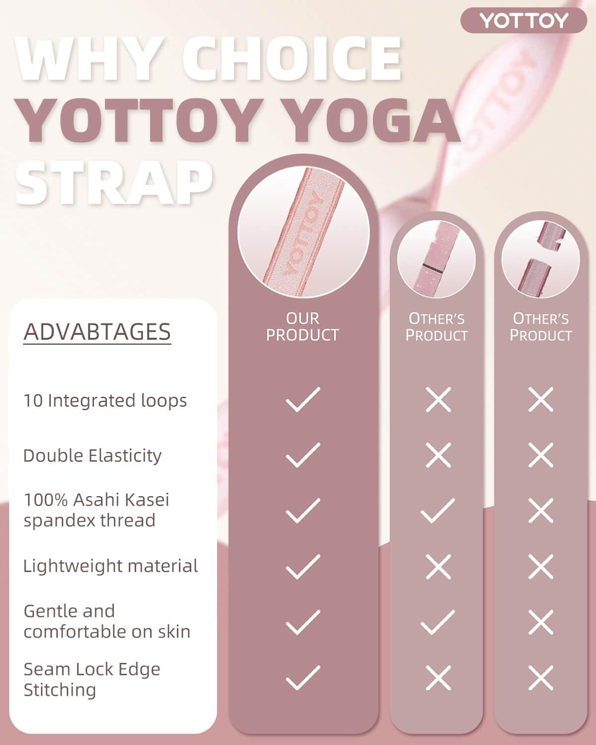 YOTTOY Yoga Strap and Resistance Bands-Exercise Elastic Bands for Working Out Women with 10 Loops-Perfect for Stretching and Physical Therapy