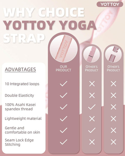 YOTTOY Yoga Strap and Resistance Bands-Exercise Elastic Bands for Working Out Women with 10 Loops-Perfect for Stretching and Physical Therapy