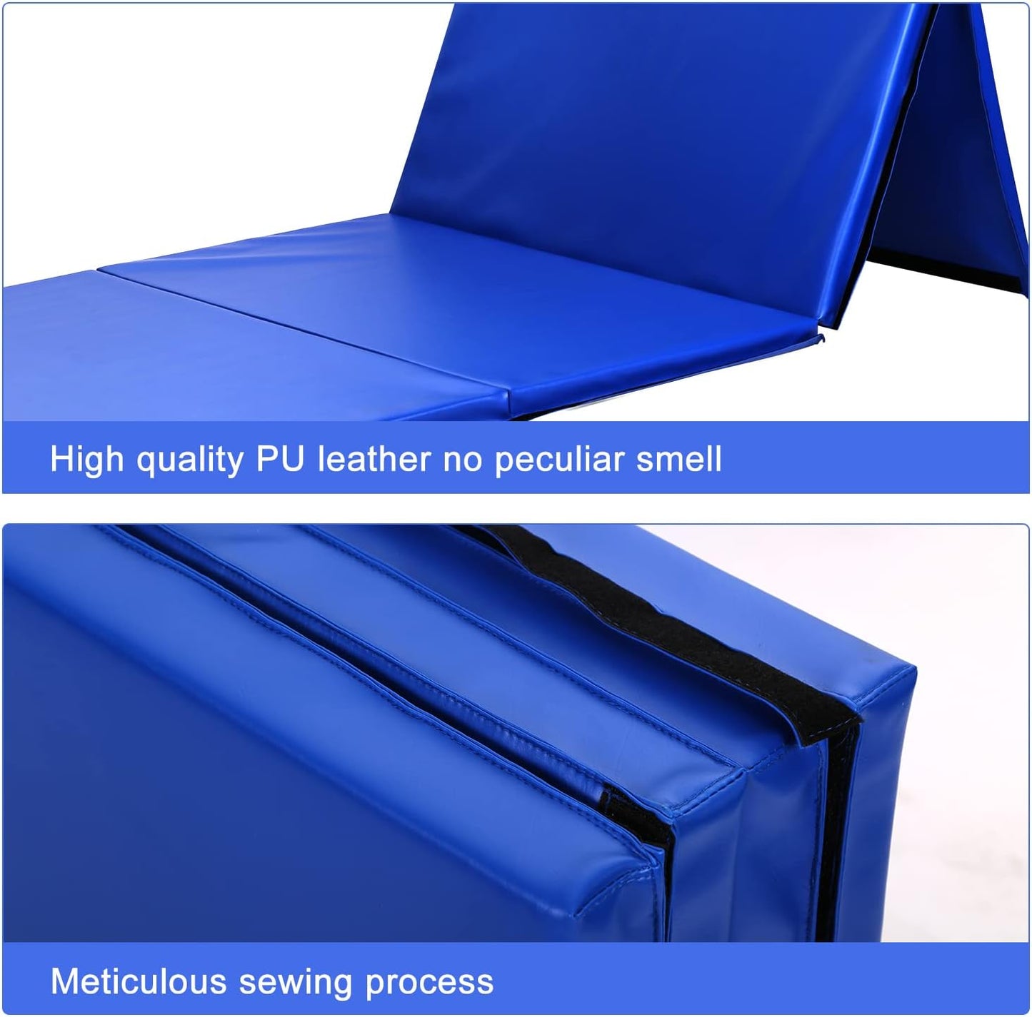 Gymnastics Mat for Tumbling, Folding Tumbling Mat Exercise Mat Gym Mat Tumbling Mats for Kids, Adults, PU Leather Yoga Mat with Carrying Handles