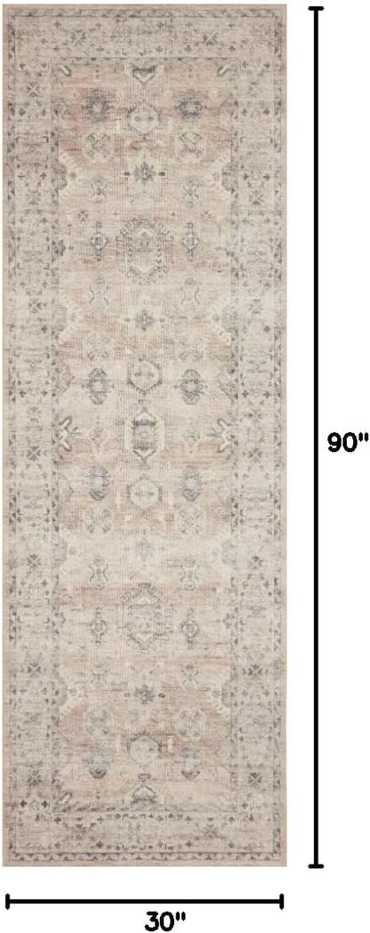 Loloi Hathaway Collection HTH-06 Blush/Multi 2'-6" x 7'-6", .25" Thick, Runner Rug, Soft, Durable, Printed, Modern, Low Pile, Non-Shedding, Easy Clean, Living Room Rug