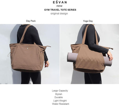 ESVAN Yoga Tote Bag for Women Shoulder Bags Drawstring for Office Workout Travel Carryall Pilates Gym and Beach
