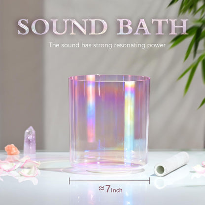 CVNC 440HZ 7 Inch F Note Heart Chakra Pink Purple Color Clear Quartz Crystal Singing Bowl with Carry Case Bag for Sound Healing and Meditation