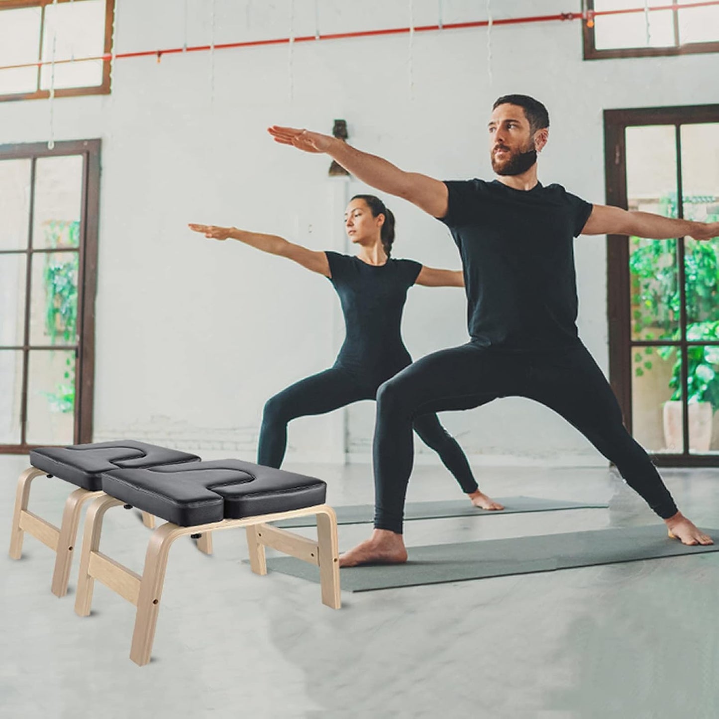 C-CHAIN Balanced Yoga Headstand Bench - Ideal for Workout, Fitness and Gym, for Both Beginner and Experience Yogis - Wood and PU Pads - Relieve Fatigue and Build Up Body