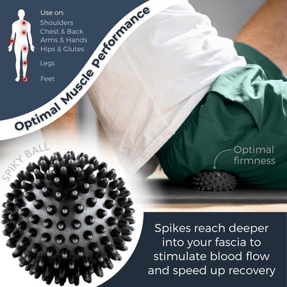 Plyopic Deep Tissue Massage Ball Set – Set of 4: Lacrosse, Spiky, Peanut and 5” Foam Roller Massager Balls for Muscle Massage, Mobility, Trigger Points and Myofascial Release