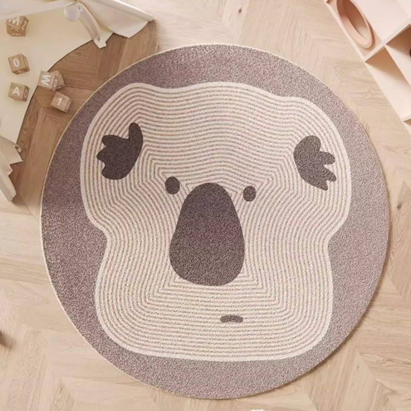 Poowe Cute Animals Kids Room Rug,39.4" Round Washable Area Rugs Rabbit Rug Nursery Rug for Baby Boys Girls Play Mat Floor Carpet Non Slip Soft Rugs for Living Room Bedroom Playroom Classroom