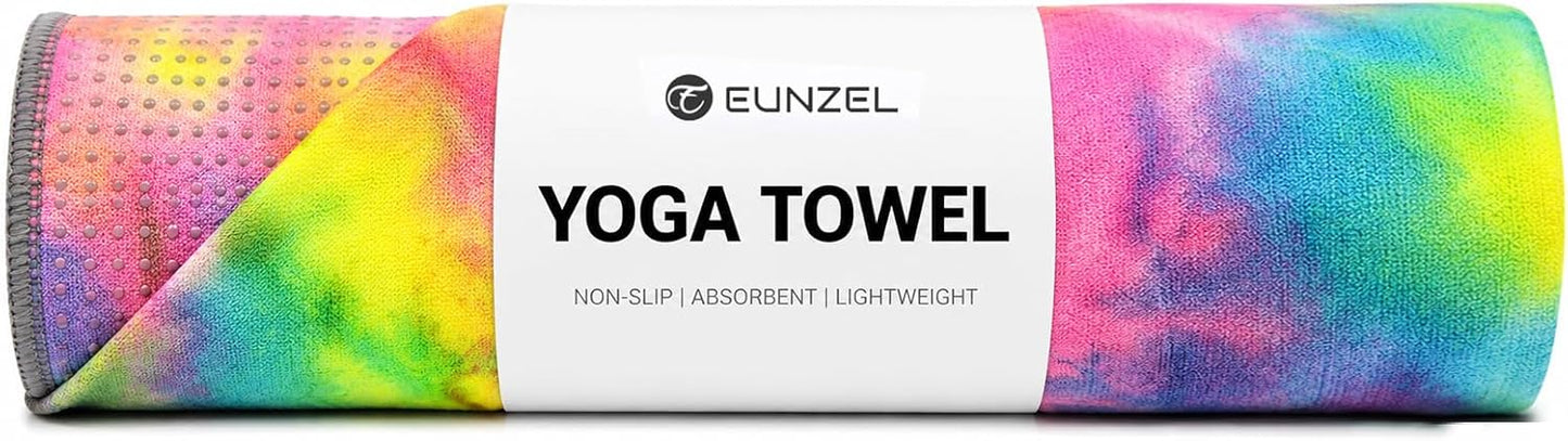Eunzel Yoga Towel,Hot Yoga Mat Towel with Grip Dots Sweat Absorbent Non-Slip for Hot Yoga, Pilates and Workout 24" x72", Purple & Blue