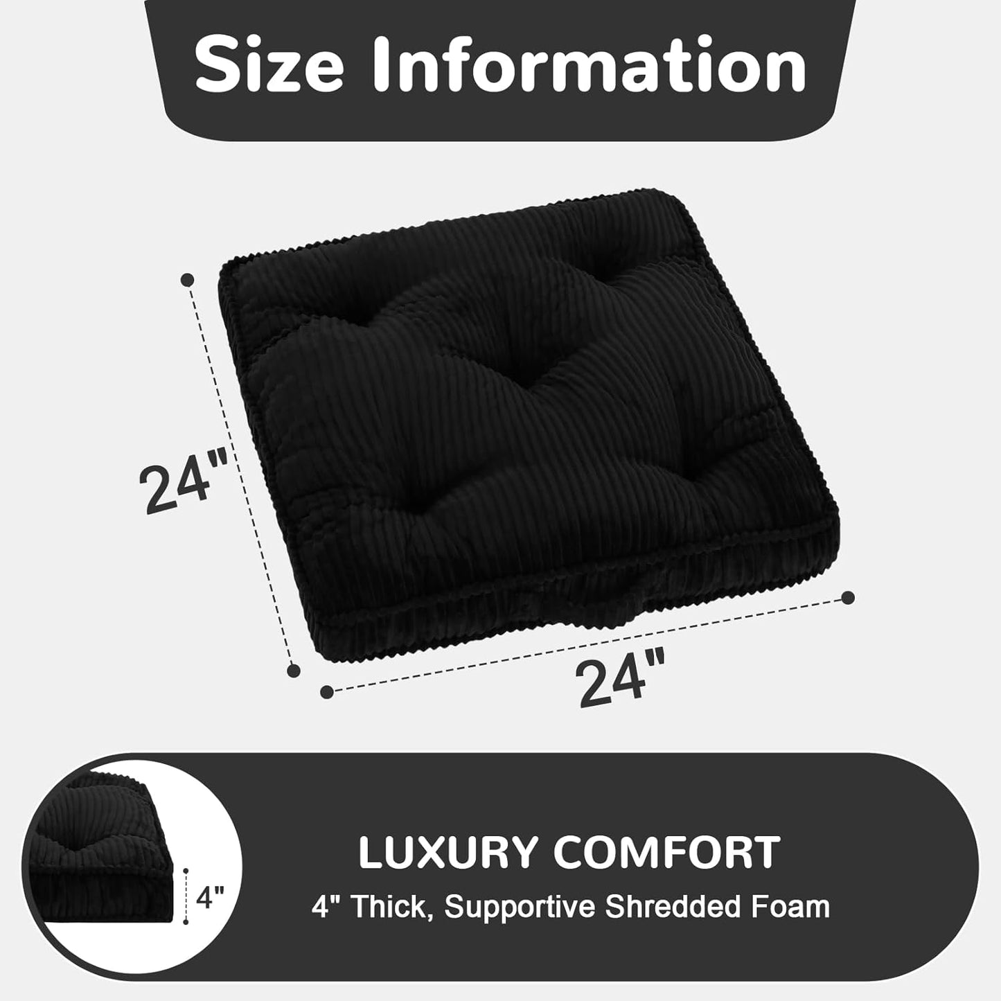 Meditation Floor Cushion, 22x22 Tufted Floor Pillow for Adults, Square Large Meditation Cushion Pillow, Green Corduroy Sitting with Handle, Yoga Seating for Tatami, 1Pack