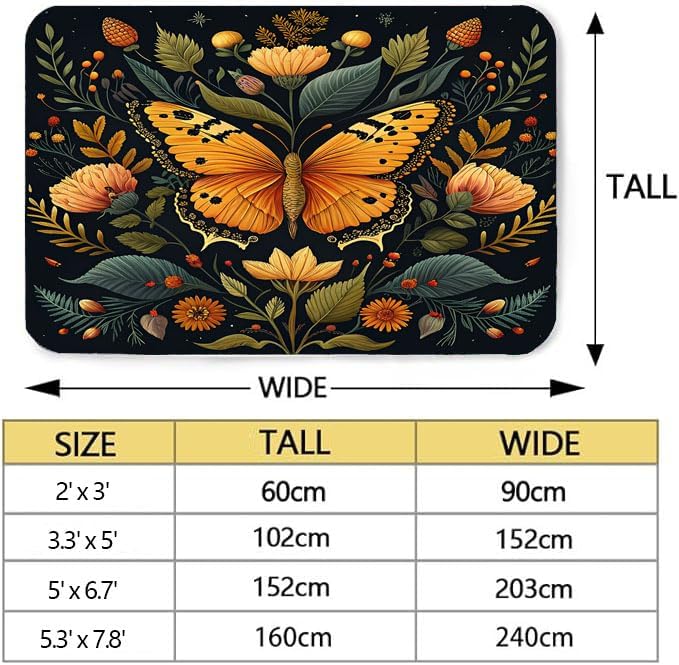 Butterfly Carpet Area Rug - Lovely Butterflies Printed Carpets for Kids Butterfly Theme Living Room Indoor Bedroom Decor Soft Polyester Yoga Mat 2'x3'