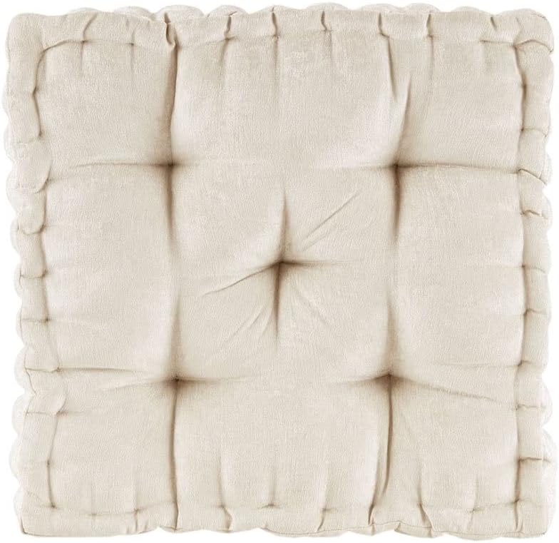Intelligent Design Large Floor Pillow for Adults Yoga or Meditation Cushion with Handle, Floor Cushion for Board Games, Lustrous Chenille Tufted, Handsewn Scalloped Edge, Azza, 24" x 24" x 5" Yellow