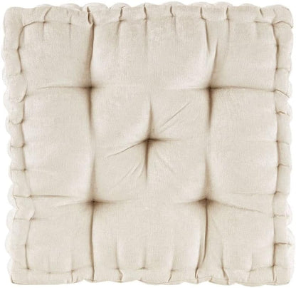 Intelligent Design Large Floor Pillow for Adults Yoga or Meditation Cushion with Handle, Floor Cushion for Board Games, Lustrous Chenille Tufted, Handsewn Scalloped Edge, Azza, 24" x 24" x 5" Yellow